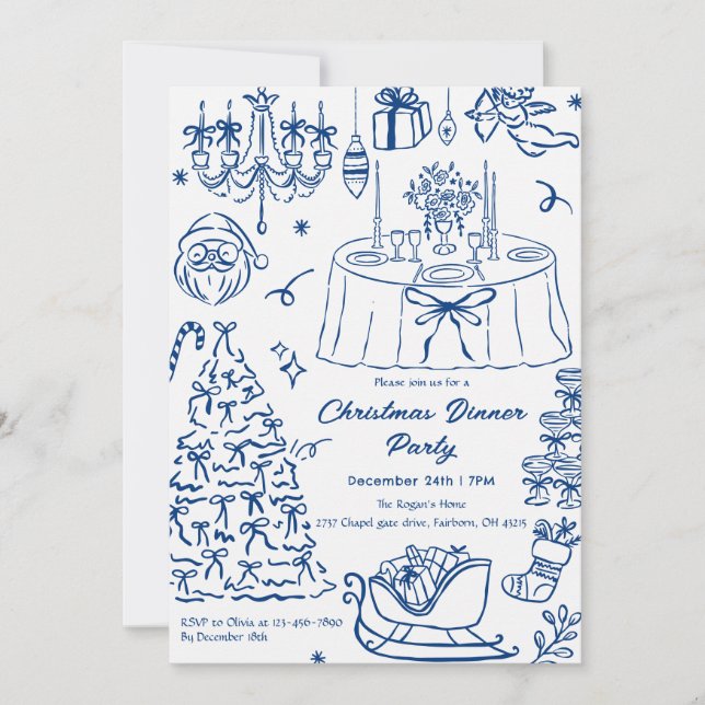 Convites Hand Drawn Squiggle Doodles Christmas Party Invita (Frente)