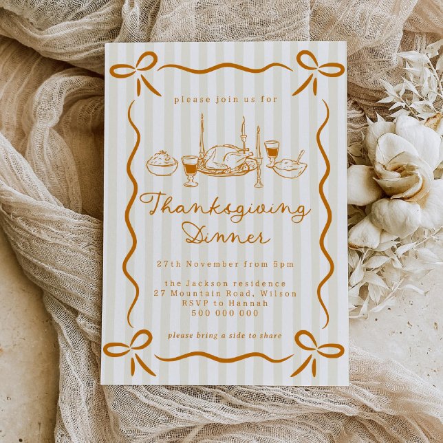 Convites Hand Drawn Thanksgiving Dinner Invitation (Criador carregado)
