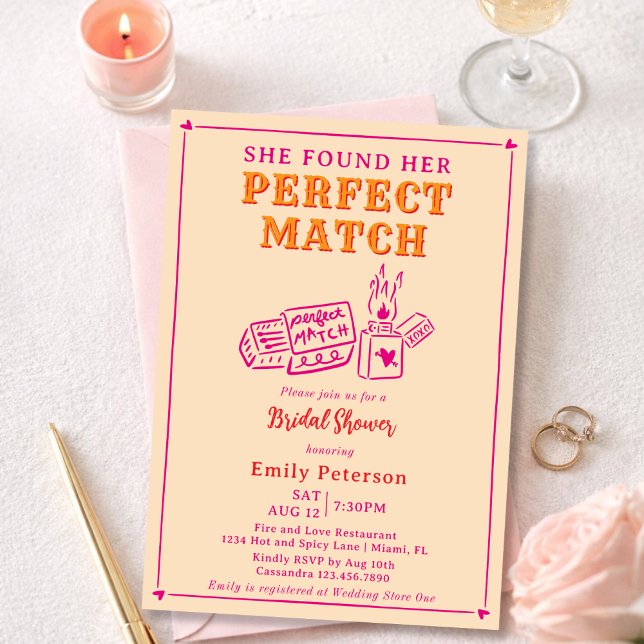 Convites Hand Drawn The Perfect Match Pink Bridal Shower (Criador carregado)