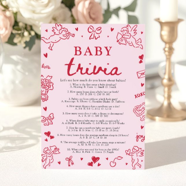 Convites Hand Drawn Valentine Baby Shower Baby Trivia Game (Hand Drawn Valentine Baby Shower Baby Trivia Game)