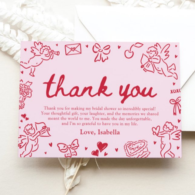 Convites Hand Drawn Valentine Bridal Shower Thank You Card (Hand Drawn Valentine Bridal Shower Thank You Card)