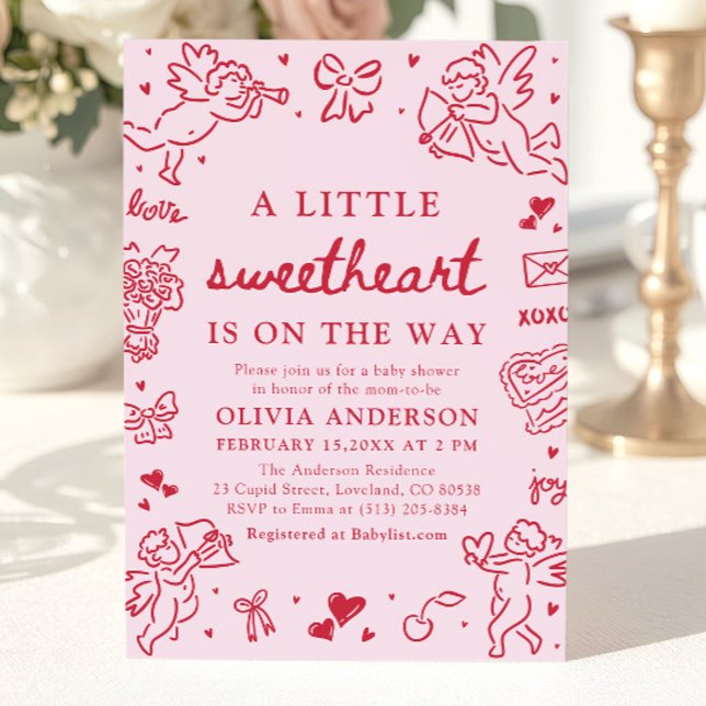 Convites Hand Drawn Valentine Little Sweetheart Baby Shower (Hand Drawn Valentine Little Sweetheart Baby Shower Invitation)