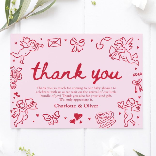 Convites Hand Drawn Valentine Sweetheart Thank you card (Pink Red Hand Drawn Valentine Sweetheart Thank you card)
