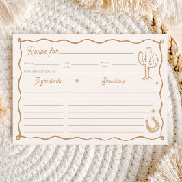 Convites Hand Drawn Western Bridal Shower Recipe Card