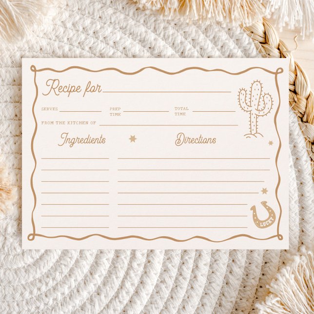 Convites Hand Drawn Western Bridal Shower Recipe Card (Criador carregado)