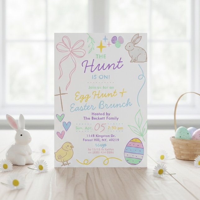 Convites Hand Drawn Whimsical Doodles Easter Party (Criador carregado)