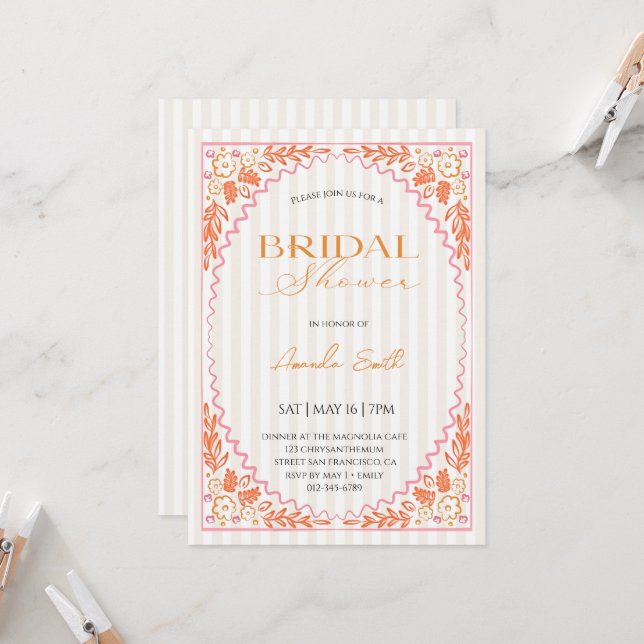 Convites Hand Drawn Whimsical Flower Bridal shower (Frente/Verso In Situ)