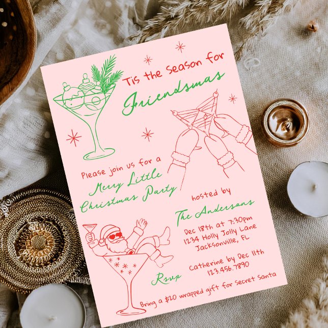 Convites Hand Drawn Whimsical Friendsmas Christmas Party (Criador carregado)