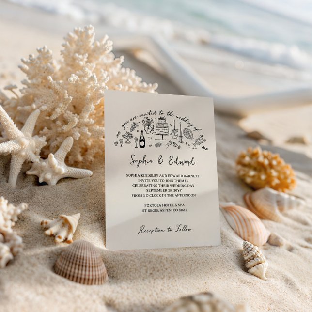 Convites Hand-drawn whimsical line art wedding style (Criador carregado)