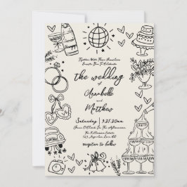 Convites Hand Drawn Whimsical Vintage Wedding