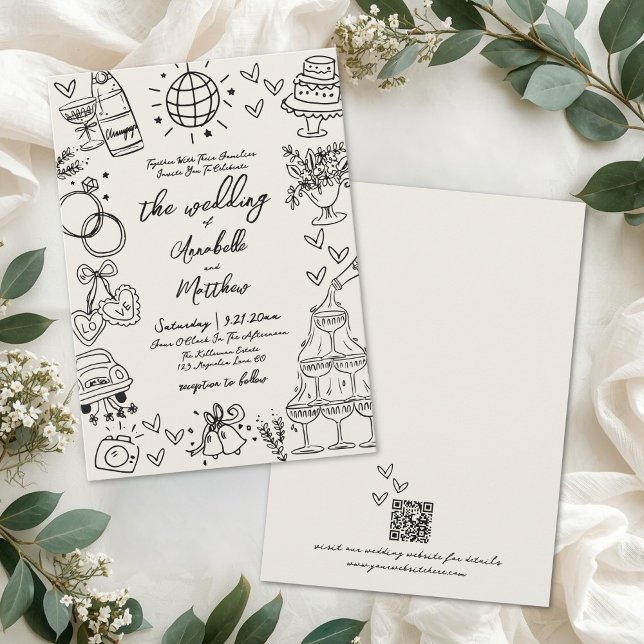 Convites Hand Drawn Whimsical Vintage Wedding (Hand Drawn Whimsical Vintage Wedding Invitation)