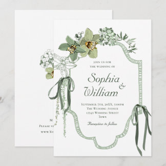 Convites Hand Painted Sage Green Orchids Wedding Invitation