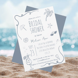 Convites HandDrawn Beach Doodle Illustrations Bridal Shower