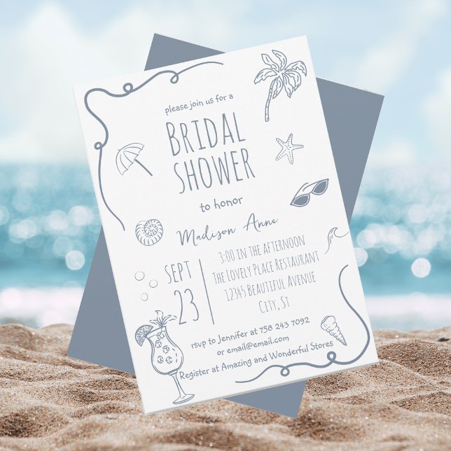 Convites HandDrawn Beach Doodle Illustrations Bridal Shower (Criador carregado)