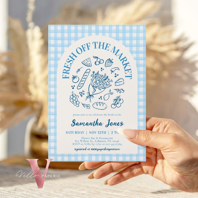 Convites Handdrawn Blue Fresh Off the Market Bridal Shower (Criador carregado)
