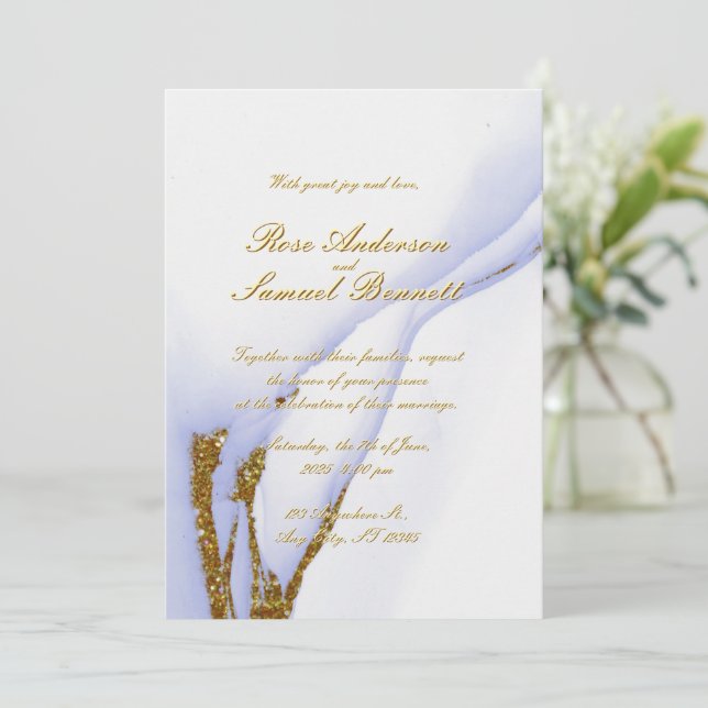 Convites Handmade Alcohol Ink Glitter Wedding Invitation (Em pé/Frente)