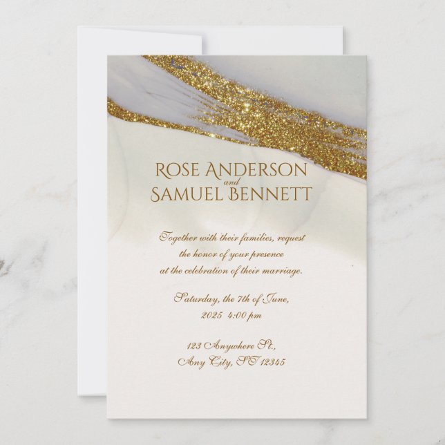 Convites Handmade Alcohol Ink Glitter Wedding Invitation (Frente)