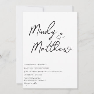Convites Handwritten Black and White Script Wedding