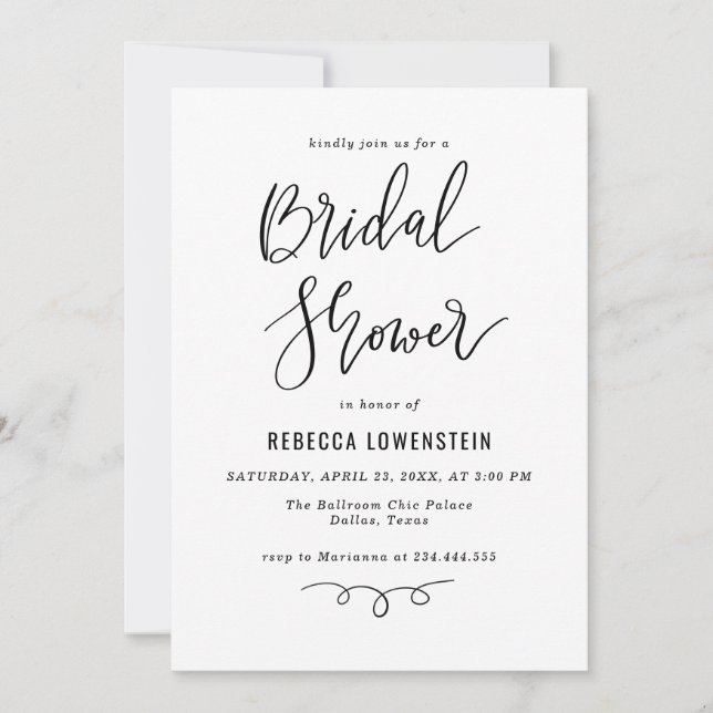 Convites Handwritten Bridal Shower Script Modern (Frente)