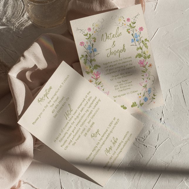 Convites Handwritten Drawn Floral Summer All In One Wedding (Criador carregado)