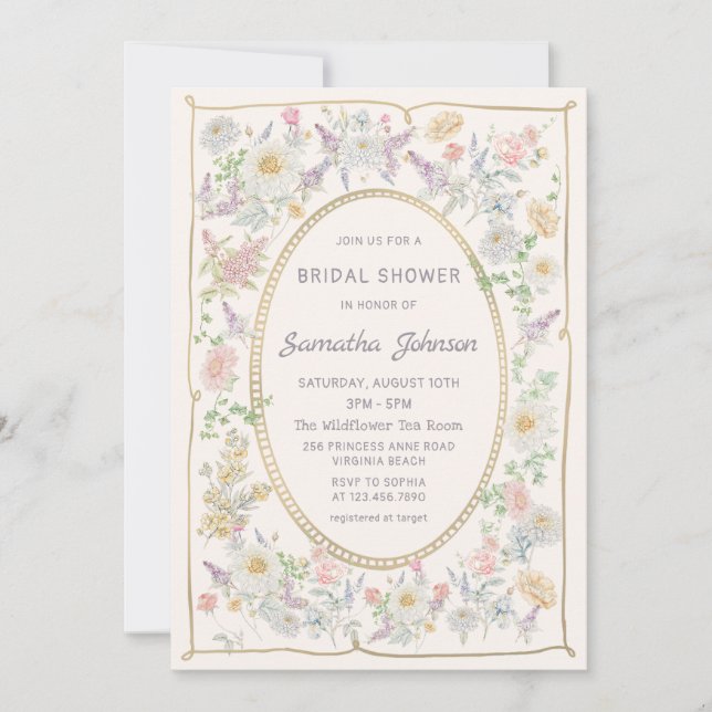 Convites Handwritten Floral Bridal Shower Invitation (Frente)
