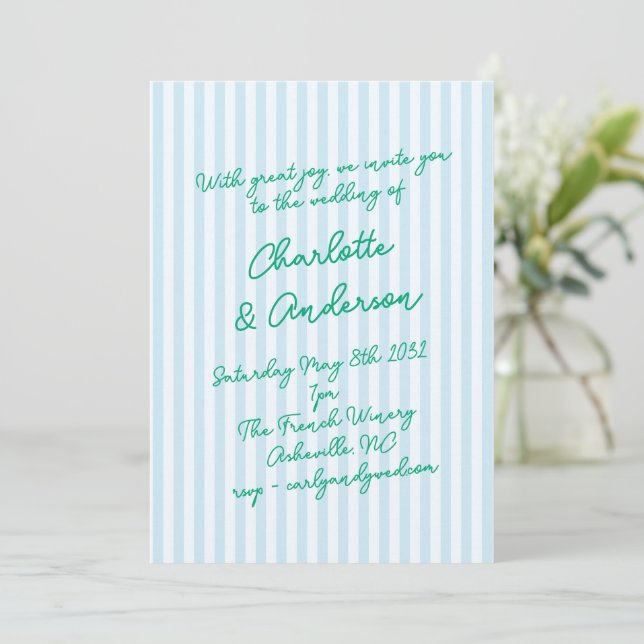 Convites Handwritten Script Whimsy Stripes Quirky Wedding (Em pé/Frente)