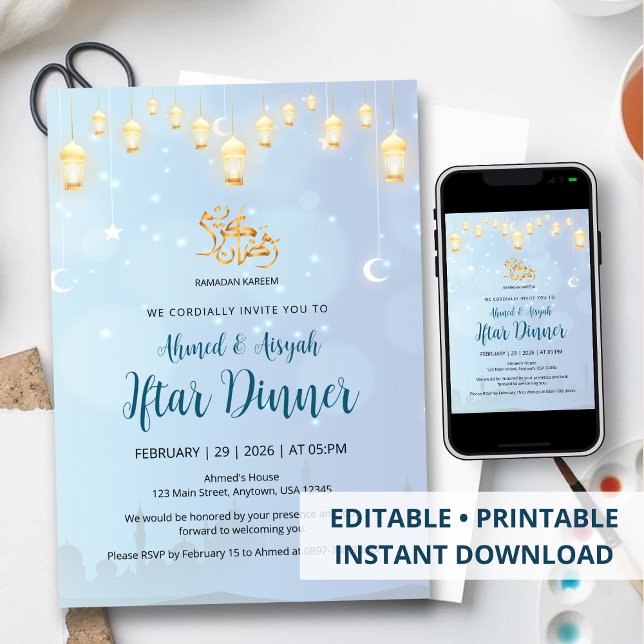 Convites Hanging Golden Lanterns Ramadan Iftar Invitation (Criador carregado)