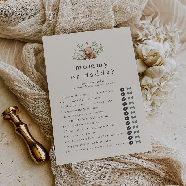 Convites HANNAH Bear Adivinha Quem Mamãe Jogo Chá de fralda (HANNAH Bear Guess Who Mommy Daddy Baby Shower Game Invitation)