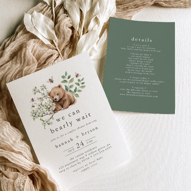 Convites HANNAH, podemos esperar Casais de Woodland Chá (HANNAH We Can Bearly Wait Woodland Couples Shower Invitation)