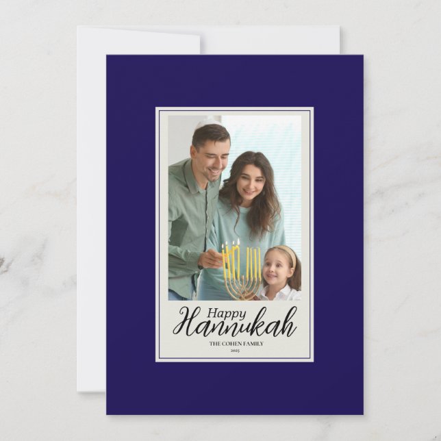 Convites Hanukkah Card Family Photo Holiday Blessing (Frente)