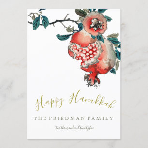 Convites Hanukkah Festival de Luzes Elegante Dourado Romã