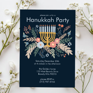 Convites Hanukkah FLorals Partido PERSONALIZADO de Arte des