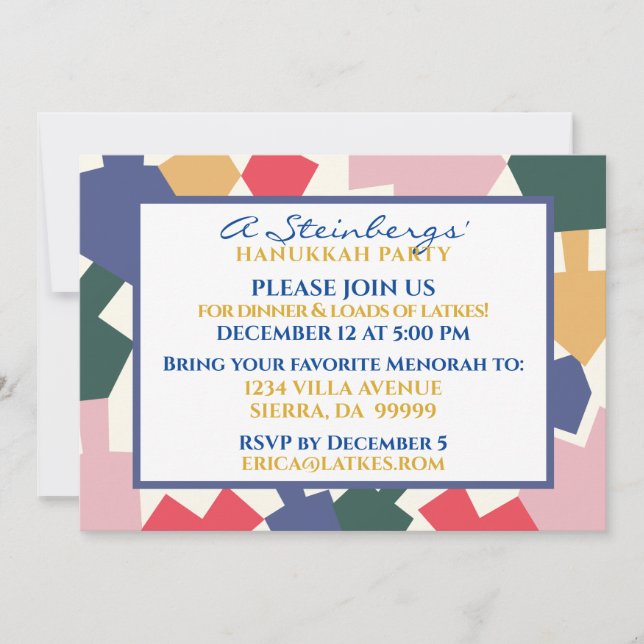 Convites Hanukkah Invitation Modern Dreidels (Frente)