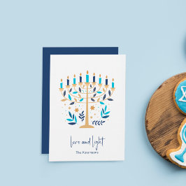 Convites Hanukkah Love & Light Floral Menorah Card