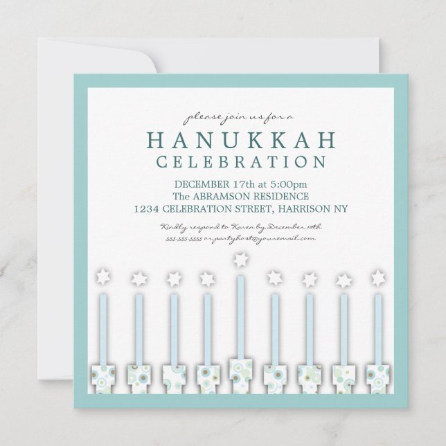 Convites Hanukkah Menorah com Velas na Bolinhas (Frente)