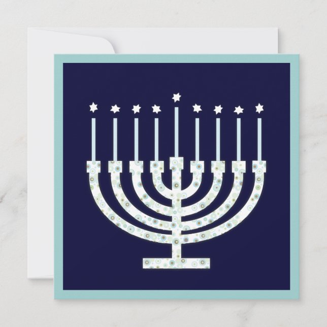 Convites Hanukkah Menorah com velas nas bolinhas (Frente)