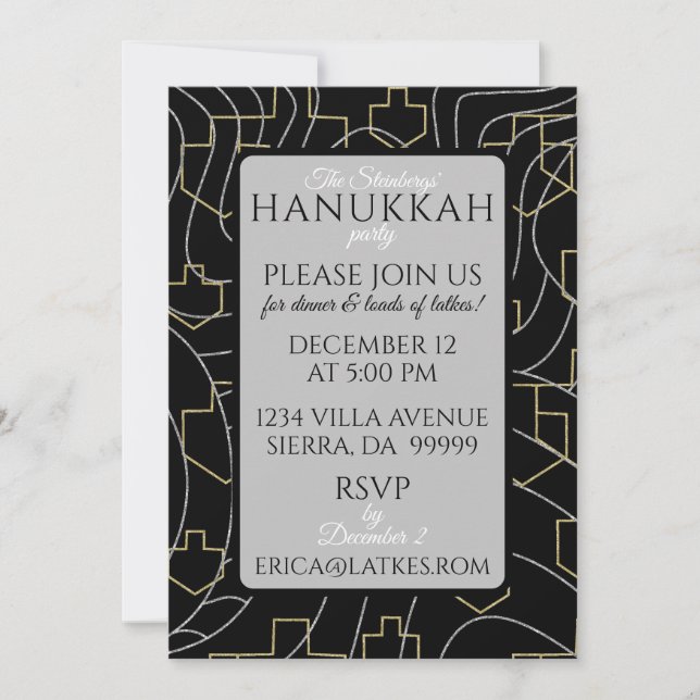 Convites Hanukkah Silver Dourada Design (Frente)