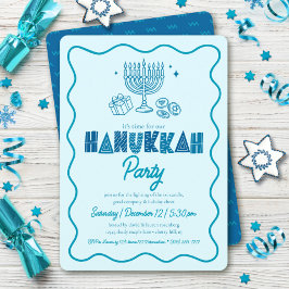 Convites Hanukkah Turquoise Typography Playful Doodle Party