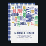 Convites Hanukkah Words Holiday Party<br><div class="desc">Personalize o texto personalizado acima. Você pode encontrar itens de coordenação adicionais na nossa coleção "Feriado de Palavras de Chanucá".</div>