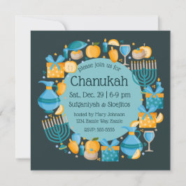 Convites Hanukkah Wreath Blue Party