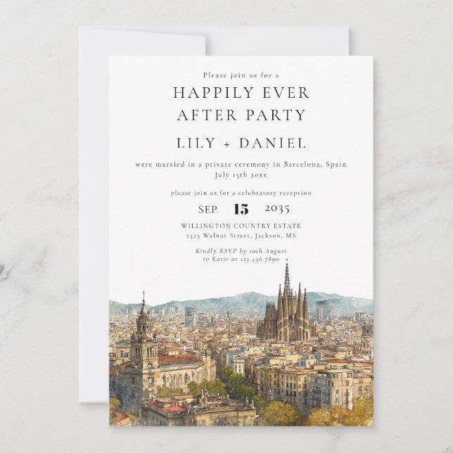 Convites Happily Ever After Barcelona Wedding (Frente)