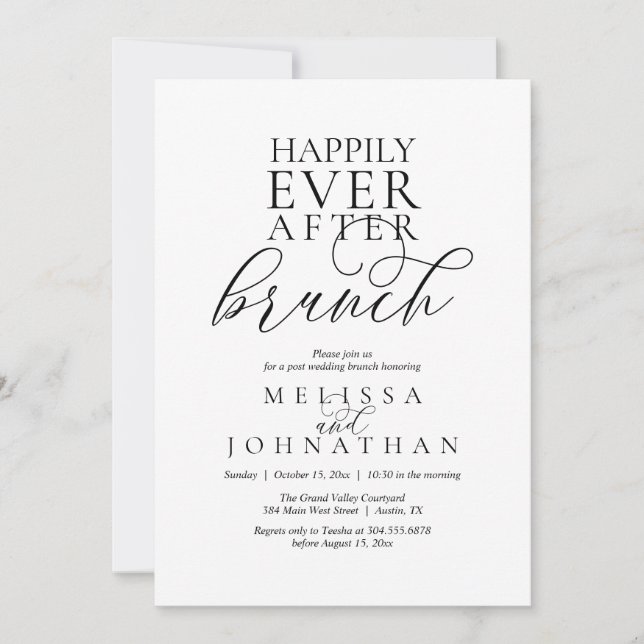 Convites Happily Ever After Brunch, Modern Classy Wedding (Frente)