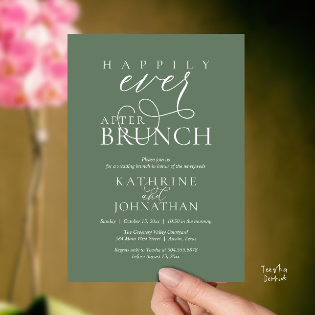 Convites Happily Ever After Brunch Post Wedding Elopement (Happily Ever After Brunch Post Wedding Elopement Reception Invitation Card in Sage Green)