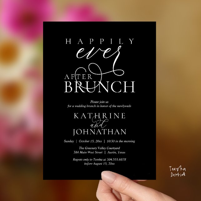 Convites Happily Ever After Brunch Post Wedding Elopement (Happily Ever After Brunch Post Wedding Elopement Reception Invitation Card in Black and White)