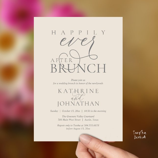 Convites Happily Ever After Brunch Post Wedding Elopement (Happily Ever After Brunch Post Wedding Elopement Reception Invitation Card in Cream and Grey)
