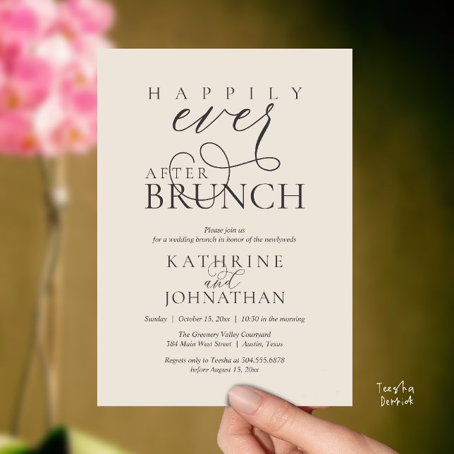 Convites Happily Ever After Brunch Post Wedding Elopement (Happily Ever After Brunch Post Wedding Elopement Reception Invitation Card in Cream Charcoal Grey)