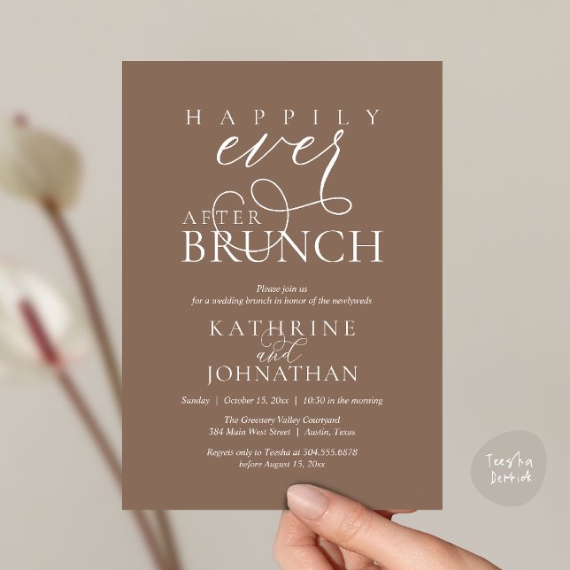 Convites Happily Ever After Brunch Post Wedding Elopement (Happily Ever After Brunch Post Wedding Elopement Reception Invitation Card in Taupe Brown)