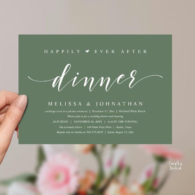 Convites Happily Ever After Dinner, Modern Minimalist (Happily Ever After Dinner, Modern Minimalist reception Invitation Card, sage green)