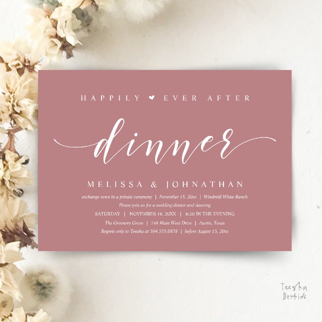Convites Happily Ever After Dinner, Modern Minimalist (Happily Ever After Dinner, Modern Minimalist reception Invitation Card, dusty rose pink)
