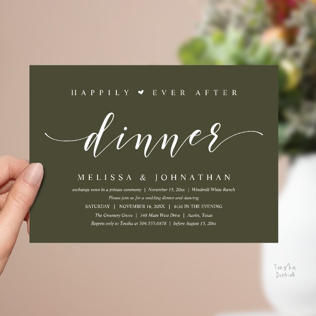 Convites Happily Ever After Dinner, Modern Minimalist (Happily Ever After Dinner, Modern Minimalist reception Invitation Card, olive green)